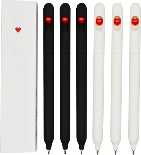 Maydahui 9 Pcs Cute Love Heart Gel Pens Twistable Romantic Black White Couple Pens Black Ink For Girls Women Valentine's Day Stationery School Office Party Gifts