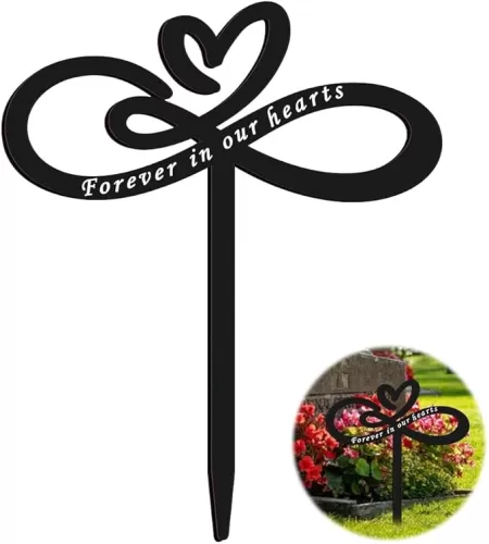 Memorial Grave Stake, Forever in Our Hearts Grave Marker, Heart Grave Decorations for Cemetery, Metal Cemetery Decorations for Grave, Yard, Garden, Remembrance Grave Plaque for Mom Dad Friends