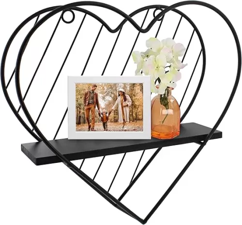 Metal Floating Shelf - Decorative Heart Design Hanging Shelf Wall Decor for Food, Collectibles, or Decoration