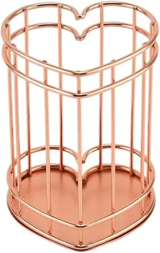 Metal Wire Pencil Holder for Desk, Heart Shape Pen Holder Make Up Brush Holder Utensil Holder for Home, Desk, Office, Rose Gold, 3.93 X 3.14 Inch
