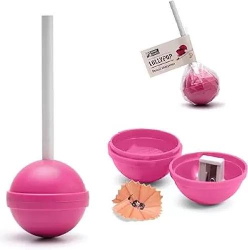 Monkey Business Lollypop Pencil Sharpener for Kids, Fun Manual Pencil Sharpener for Colored Pencils, Cute Pencil Sharpener for Girls and Boys, Student Stationery Supplies, Birthday Gift (Pink)