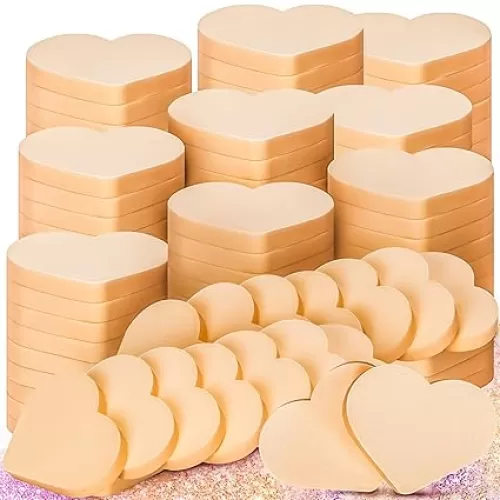 MotBach 100 PCS Nude Makeup Sponge, Cosmetic Sponge Heart Shape Foam Pad Eye Facial Powder Puff, Beauty Makeup Foundation Powder Blender for Women Lady All Skin Types Wet and Dry Dual Use
