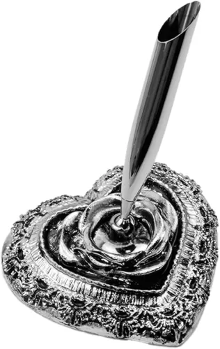 MY MIRONEY Vintage Insertion Pen Holder Heart Shape Desktop Pen Stand Quill Dip Pens Base for School Office Supplies