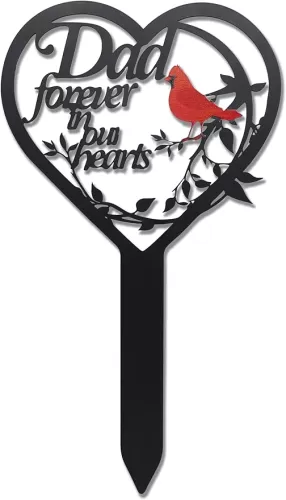 NASTURTIUM Cemetery Decorations for Grave – Heart-Shaped Memorial Stake with Cardinal (Red Bird) Design, Metal Grave Marker for Dad, Sympathy Gift for Outdoor Garden & Yard