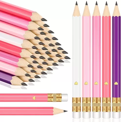 Nezyo 80 Pcs Mini Golf Pencils with Eraser 2 HB 4 Inch Half Pencils Hexagon Pre-sharpened Color Pen for Bridal Wedding Classroom School Office(Pink Dream Color, Heart Style)