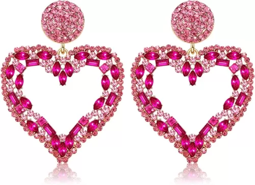 NLCAC Valentine's Day Heart Earrings Beaded Multi Stone Cluster Open Heart Drop Dangle Evening Earrings