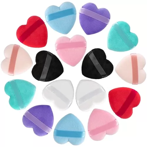 OIIKI 16pcs Heart Makeup Puff, Cotton Powder Puff, Makeup Tool Sponges Blender Cleanser, in Love Shape with Strap, for Cosmetic