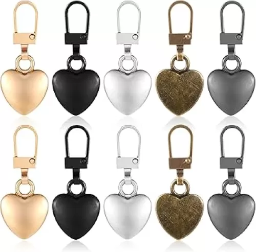 Oruola 10pcs Decorative Zipper Pulls, Heart Zipper Pull Charm, Metal Replacement Zipper Pull for Luggage Backpacks Purses Jackets Handbags Keychain, DIY Crafts Jewellery Making, 5 Colors
