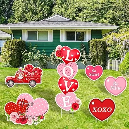 Outdoor Valentines Decorations 6 Pcs Valentines Day Yard Signs Heart Love Valentines Yard Decorations Hugs & Kisses Valentines Yard Stakes