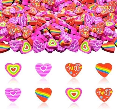 OZIO 76 Pieces Valentine Heart Pencil Erasers, Mini Erasers for Kids, Soft TPR Material, Heart Shaped, Valentine's Day Theme, Removing Pencil Markings