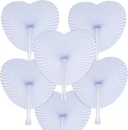 Pangda 24 Pack Folding Fans White Heart Folding Paper Hand Fans Handheld with Plastic Handle for Bridal Guest Church Wedding Birthday Celebration Party Favors Dancing DIY Bag Filler Gift