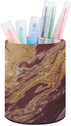 Pen Holder Cup Leather Golden Heart Shape Pencil Holder Makeup Brush Holder Pen Cup Desk Accessories Pen Organizer Pencil Cup Holder for Desk Stationery Organizer
