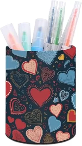 Pen Holder for Desk Arious Heart Shapes Pencil Holder Leather Desk Organizer Pencil Cup Holder Creative DesktopDecor for Office, Art Supplies, Cosmetics | Modern Desktop Storage