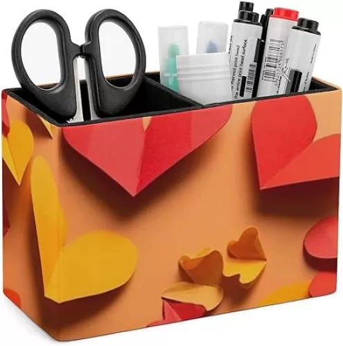 Pen Holder for Desk Modern Leather Pencil Holder Heart Shapes in Different Colors Pencil Container Office Desk Accessories Makeup Brush Storage Pen Cup Pencil Caddy for Office Home Art Supply