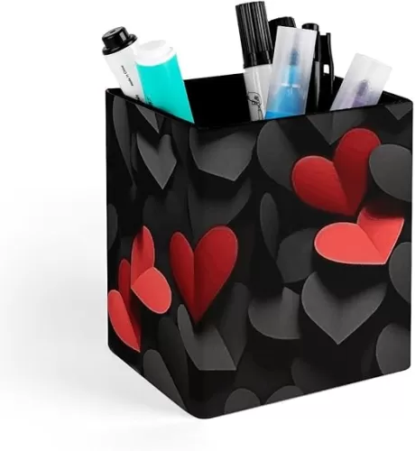 Pen Holder Pencil Cup Heart Shaped Paper Cut Desk Organizer for School, Home, Office