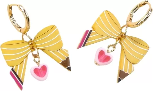 Pencil Bow Heart Shaped Dangle Earrings for Women Lightweight Graduation Teacher Earrings for Women Teachers Cool Earrings Jewelry