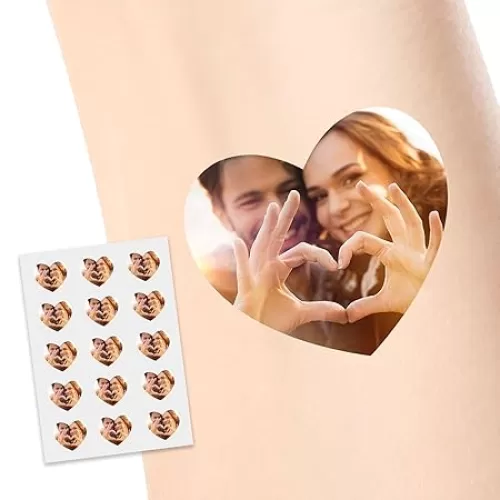 Personalized Temporary Tattoos, Custom Heart Shape Photo Tattoos for Birthday Wedding Bachelorette Party, 1 Set of 15 Pieces Customized Tattoos Temporary