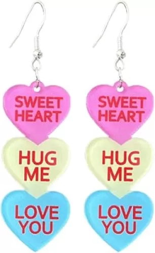Pingyongchang Cute Candy Color Love Heart Acrylic Dangle Drop Earrings for Women Hug Me Be Mine Kiss Me Letter Heart Shape Earrings Birthday Day Jewelry Gift