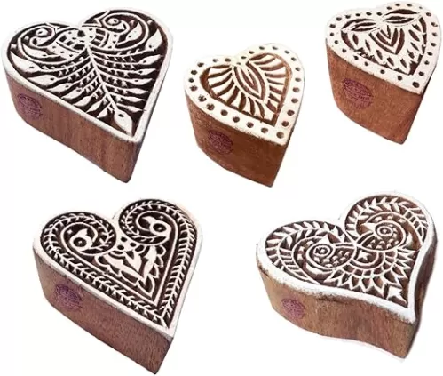Popular Shapes Leaf and Heart Wooden Stamps for Printing (Set of 5)