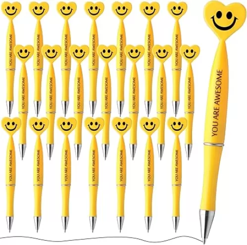 Qilery 50 Pcs Employee Appreciation Gifts Smile Face Pens Heart Funny Pens Inspirational Quote Black Ink Ballpoint PensThank You Gifts for Coworkers Staff Team Office(Multicolor, Inspirational)