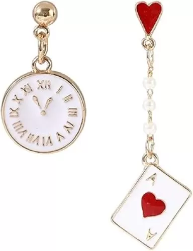 Queen of Hearts Dangle Drop Earrings, Asymmetric Long Clock Poker Earrings Queen of Hearts Costume Accessories for Women Halloween Theme Accessories