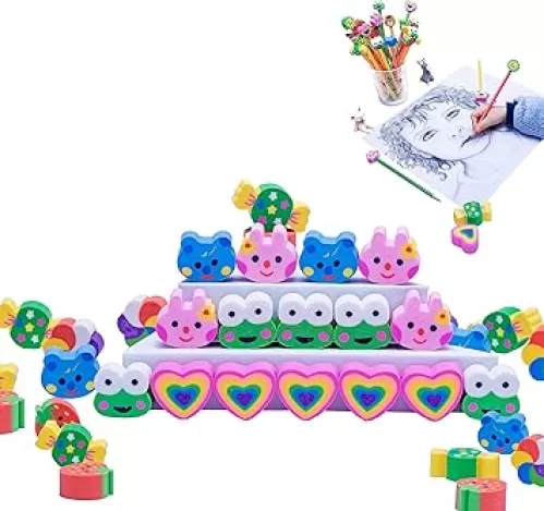 RONDURE Pencil Erasers Toppers 35pcs Pencil Top Erasers Cap Pink Heart Shape Pencil Eraser Topper