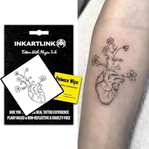 semi-permanent temporary tattoos, realistic tattoos, lasting 7-15 days, waterproof and non-reflective, cruelty-free, beautifully packaged, unique design (heart-shaped flower), Small, Blue