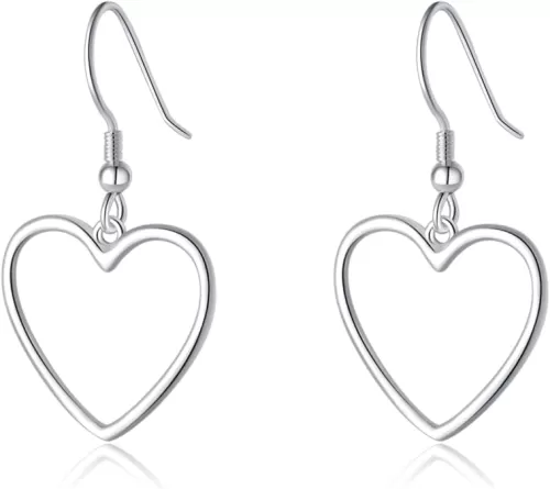 SLUYNZ Solid 925 Sterling Silver 1.8CM Hollow Heart Drop Earrings for Women Teens Sweet Love Dangle Earrings