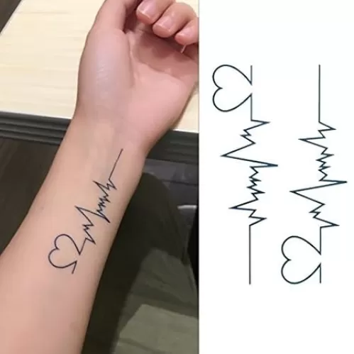 Small Cute Temporary Tattoo Heartbeat Wrist (Set of 2)