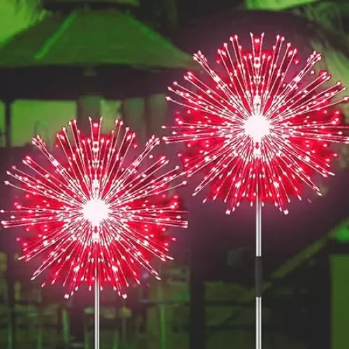 Solar Firework Lights, 2 Pack 180 LEDs 2 Lighting Modes Solar Lights Outdoor Waterproof for Garden Patio Walkway Pathway Party Wedding Christmas Decorative - Red
