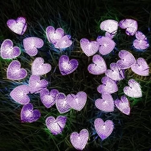 Solar Heart String Lights, 20ft 30 LED Solar Heart-Shaped String Lights Waterproof Ambiance Lighting for Gardens Path Homes Wedding Party Decor (Warm White, 20FT 30LED)