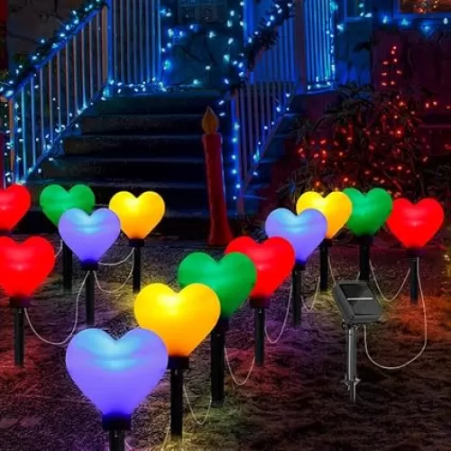 Solar Red Heart Stake Lights, Valentine's Day Solar Lights Outdoor Waterproof Heart Shaped Light Pathway Light for Gardens Path Homes Wedding Party Decor (2Pcs)