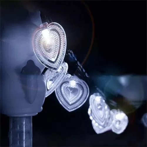 Solar String Lights Heart Hanging Lights5.3M 20LED Solar Heart-Shaped Fairy Light Waterproof Ambiance Lighting 8 Mode for Patio Garden Wedding Party Valentine
