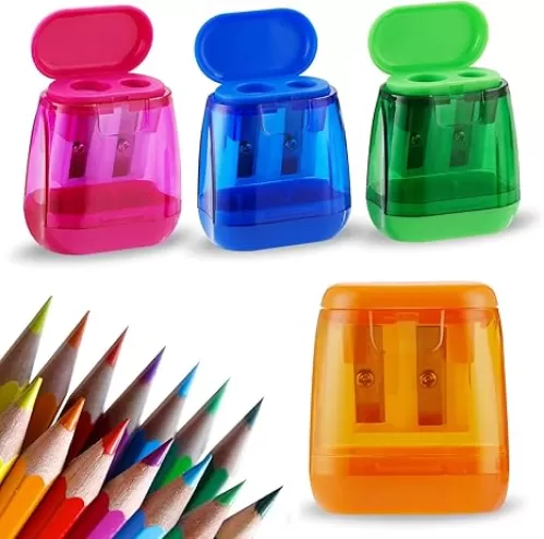 Sonuimy Pencil Sharpeners, 4 Pcs Pencil Sharpeners Manual, Dual Holes Compact Colored Handheld Pencil Sharpener for Kids with Lid Adults Students School Class Home Office (Covered)
