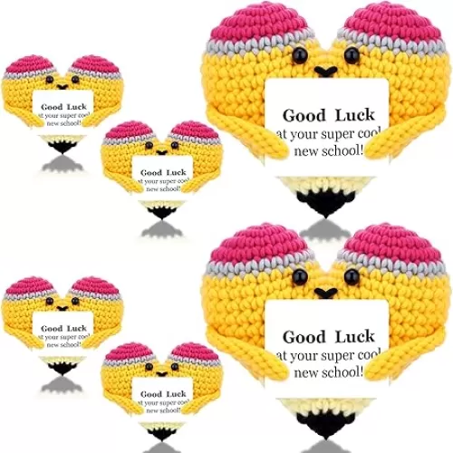 Soulchen 6 Pcs Back to School Crochet Gifts Heart Shaped Pencil Crochet Gifts with Greeting Card for Students Classmates Teacher