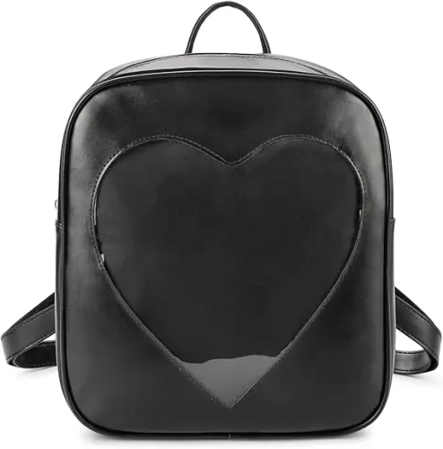 STEAMEDBUN Ita Bag Backpack Heart Shaped Black Pin Display Backpack with Insert