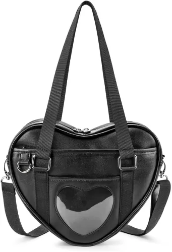 STEAMEDBUN Ita Bag Crossbody Heart Shaped Purse for Anime Pins Display