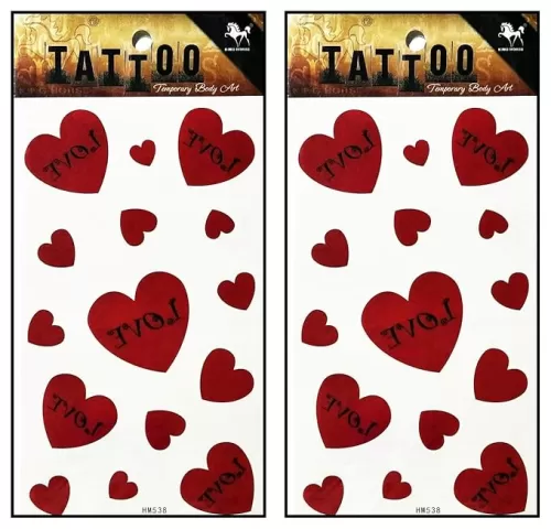 Tattoos 2 Sheets Beautiful Love Heart Red Valentine Romantic Temporary Tattoo Body Fake Sticker Hand Arm Neck Wrist Art Sticker Party Fashion Fantasy Tattoos for Men Women