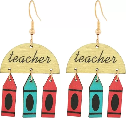 Teacher Earrings for Women Pencil Shaped Bow Earrings Acrylic Pencil Heart Dangle Earrings for Women Wood Pencil Earrings Cool Pencil Earrings for Teachers