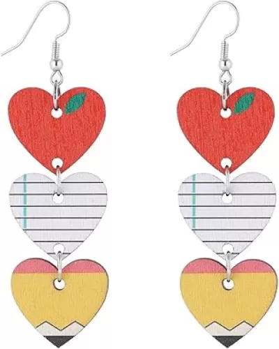 Teacher Earrings Handmade Funny Rainbow Pencil Earrings Heart Pendant Teacher Earrings Drop Dangle Earrings Teacher Appreciation Jewelry