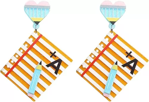 Teachers Earrings for Women Creative Acrylic Heart Pencil Dangle Earrings Colorful A+Printed Notebook Studs Jewelry Gift