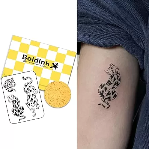 Temporary Tattoos, semi permanent tattoos, 15-day long lasting tattoo sticker, waterproof and anti-reflective, unique design(Heart-shaped leopard)