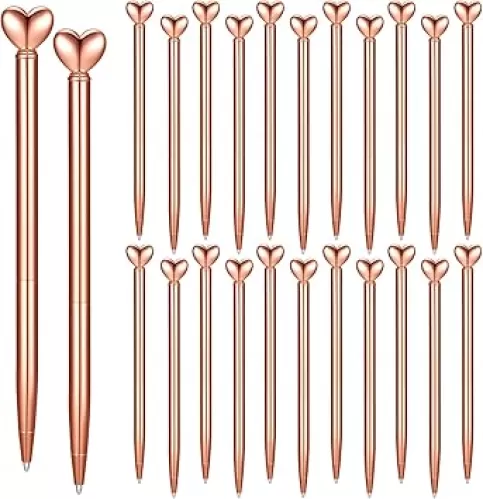 Thenshop 24 Pcs Heart Shaped Pens Retractable Metal Cute Pens 1.0 mm Black Ink Ballpoint Decorative Engagement Gifts for Women Wedding Bridal Shower Sleepover Party(Pink)
