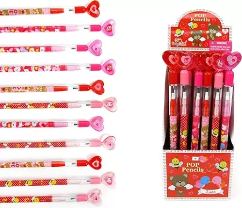 TINYMILLS 24 Pcs Valentine's Day Heart Multi Point Pencils - Party Favors, Goodie Bag Stuffers, Classroom Exchange, Party Supplies