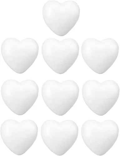 Tofficu 10pcs Heart-Shaped Polystyrene Foam Balls for DIY Crafts, Arts Projects, Wedding Decorations, 2.36 X 2.36 X 0.98 Inches (White)