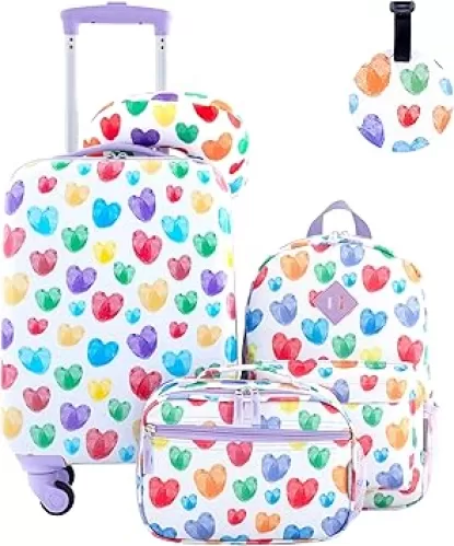 Travelers Club 5 Piece Kids' Luggage Set, Thumbprint Heart