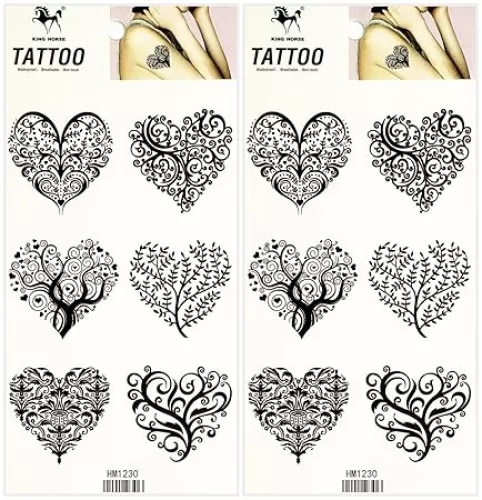 Tree heart black Temporary Tattoo Sticker Decal Festival Sexy Body Paint Realistic Fake Waterproof Tattoos for Man Women (Pack 2 PCS.)