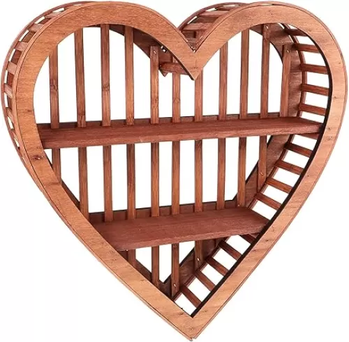 Uonlytech Wooden Heart Display Shelf for Hanging Wall - Heart-Shaped Frame Decor