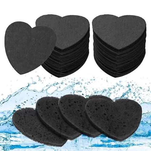 uxcell 120 Count Compressed Facial Sponges Heart-Shaped Face Cleansing Sponges Pads for Daily Skincare Routines at Home, Kitchen, Travel, Black