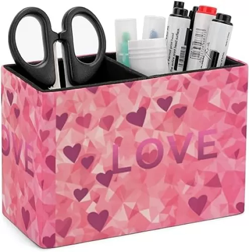 Valentine Heart Shape Pen Holder PU Pencil Cup Women Makeup Brush Holder Waterproof Office Desk Organizer Accessories for Home Office